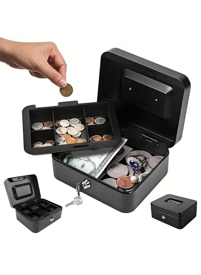 1 PC Locking Steel Mini Cash Box Portable Safe With Handle Compact Money Bank - Image 2