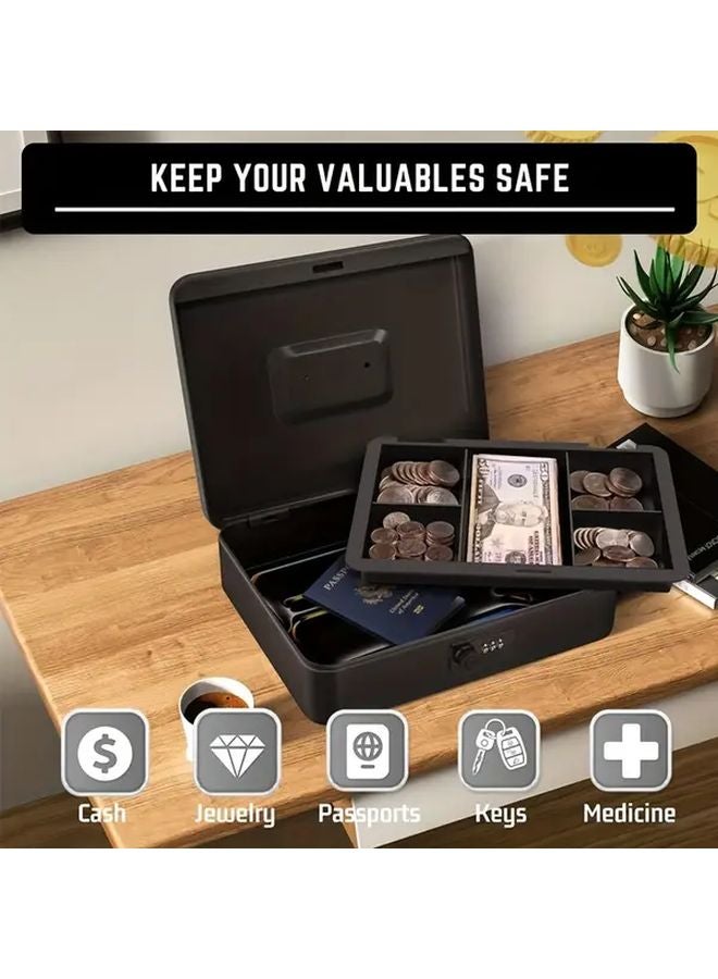 1 PC Locking Steel Mini Cash Box Portable Safe With Handle Compact Money Bank - Image 4