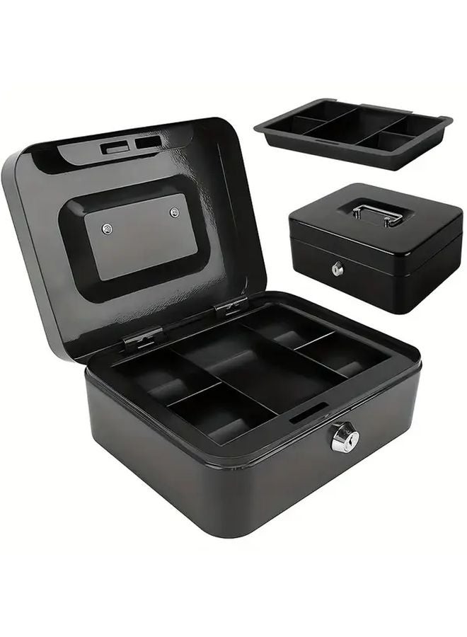 1 PC Locking Steel Mini Cash Box Portable Safe With Handle Compact Money Bank - Image 1