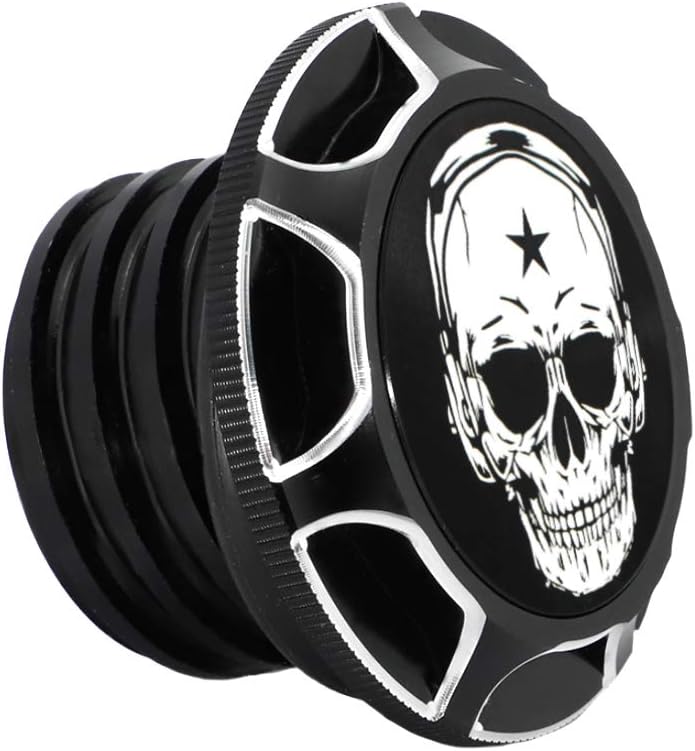 GUAIMI CNC Aluminum Fuel Gas Tank Oil Cap Compatible with Harley Sportster XL 1200 883 X48 Dyna - Skull (Black) - Image 1