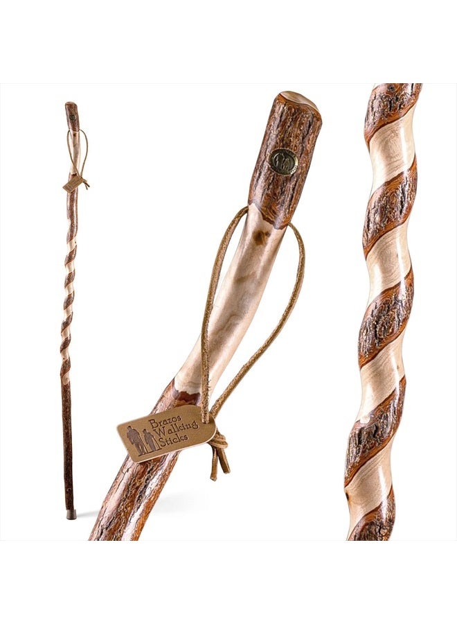 Brazos Hiking Walking Trekking Stick - Handcrafted Wooden Walking & Hiking Stick - Made in the USA by Brazos - Twisted Sassafras - 58 inches - Image 1