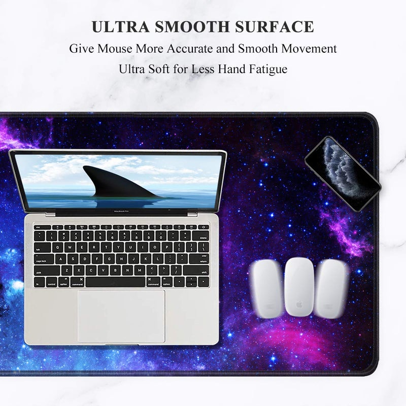 Auhoahsil Large Gaming Mouse Pad, Galaxy Theme XXL 35.4 x 15.7 in Desk Pad Stitched Non-Slip Rubber Long Computer Mousepad Thin Extended Full Size Desk Mat for Desktop, Laptop, Wireless Mice, Purple - Image 3