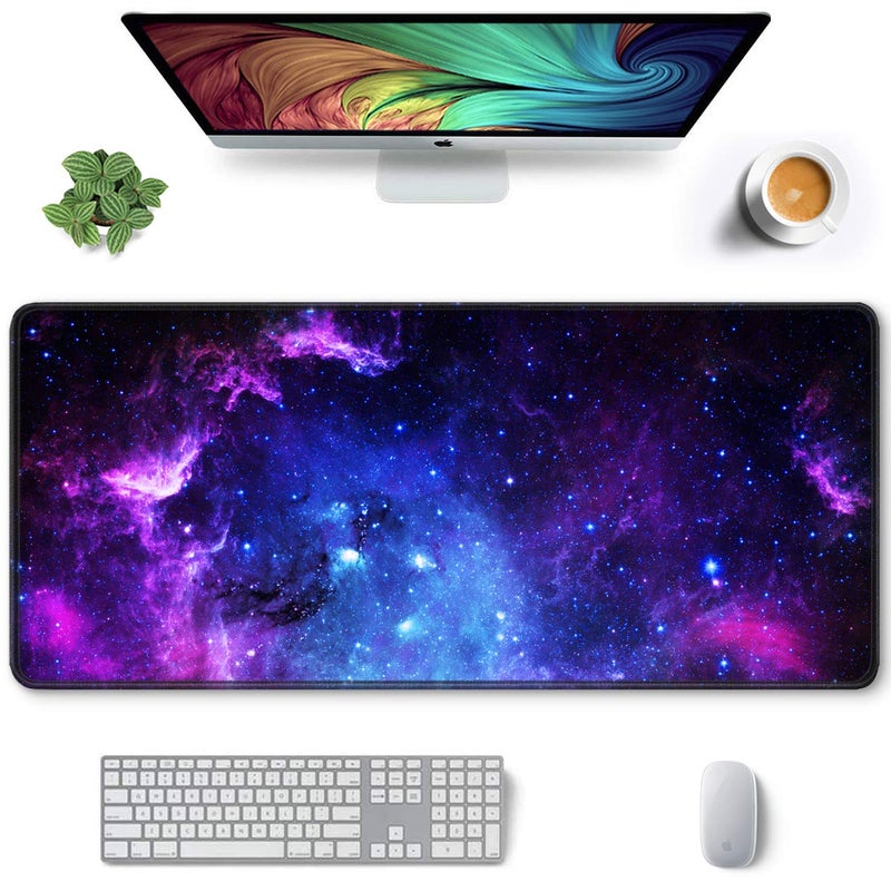 Auhoahsil Large Gaming Mouse Pad, Galaxy Theme XXL 35.4 x 15.7 in Desk Pad Stitched Non-Slip Rubber Long Computer Mousepad Thin Extended Full Size Desk Mat for Desktop, Laptop, Wireless Mice, Purple - Image 1
