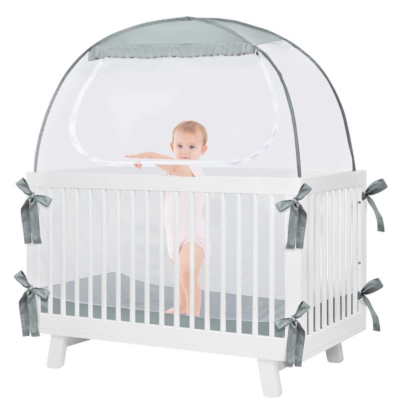 L RUNNZER Baby Crib Tent Pop Up Crib Canopy to Keep Baby from Climbing Out Safety Crib Net Mosquitoes Net with SeeThrough Mesh Fits Most Standard Cribs