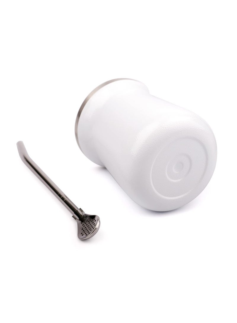 SYOSI كوب ييربا ماتي كوب ستانلس ستيل وطقم بومبيلا 8 أونصات جورد ييربا ماتي كوب شاي مزدوج الجدران مع مصاصة (أبيض) - Image 3