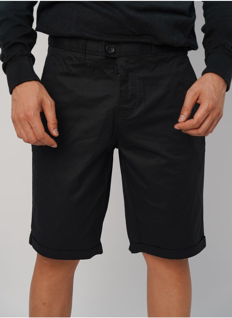 SELECTED - Men’s Button Secured Flat Front Casual Short in Black - Image 1