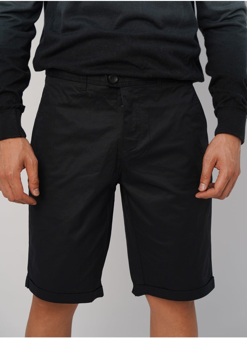 SELECTED - Men’s Button Secured Flat Front Casual Short in Black - Image 1
