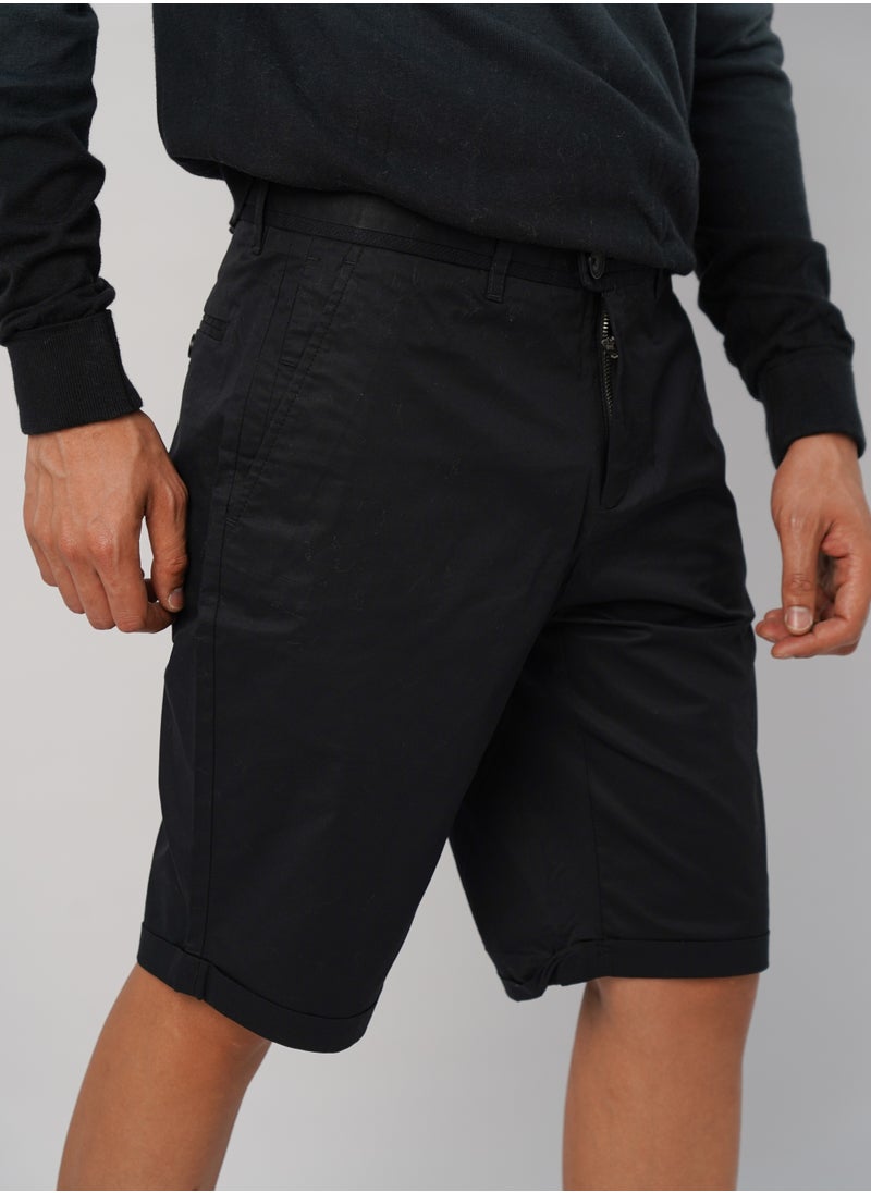 SELECTED - Men’s Button Secured Flat Front Casual Short in Black - Image 1