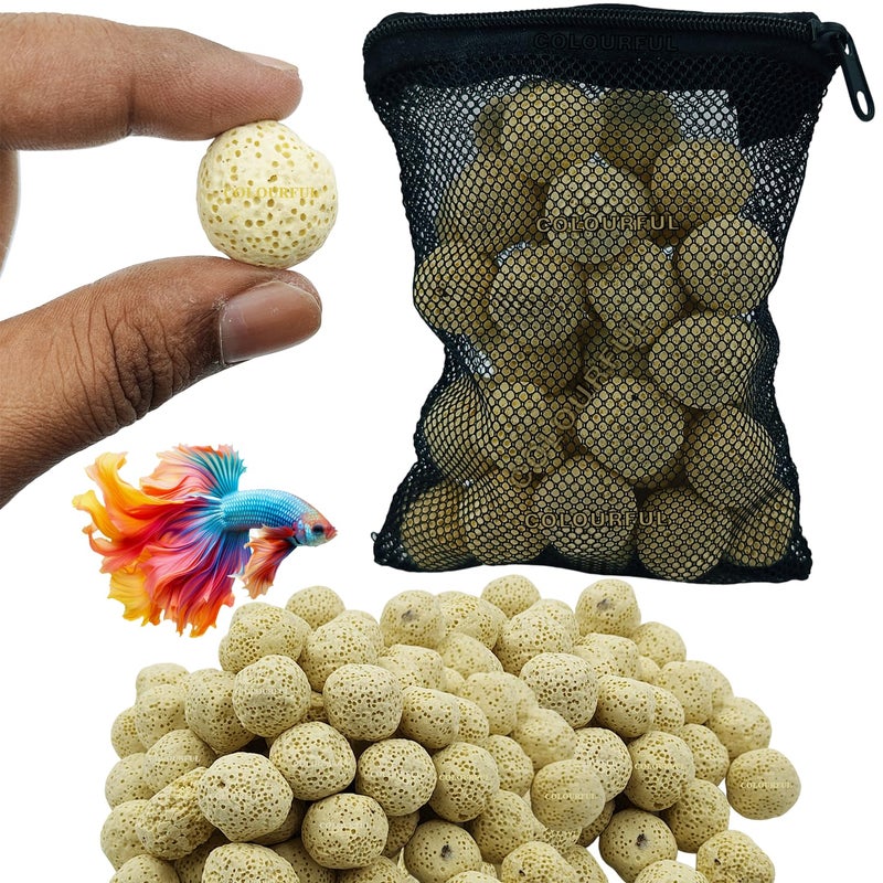 colourful - Aquarium Filter Media | Improved Water Quality and Healthy Fish Tanks | Yellow Ceramic Balls, 450g with Net Bag - Image 1