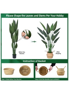 XiuWoo 160cm Artificial Bird Paradise Palm Tree, Potted Faux Plants Large Indoor Outdoor Decor, with Seagrass Basket  - Image 3
