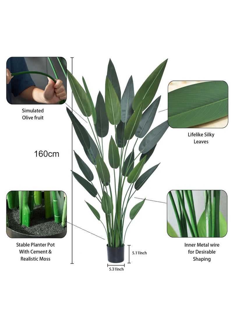 160cm Artificial Bird Paradise Palm Tree, Potted Faux Plants Large Indoor Outdoor Decor, with Seagrass Basket