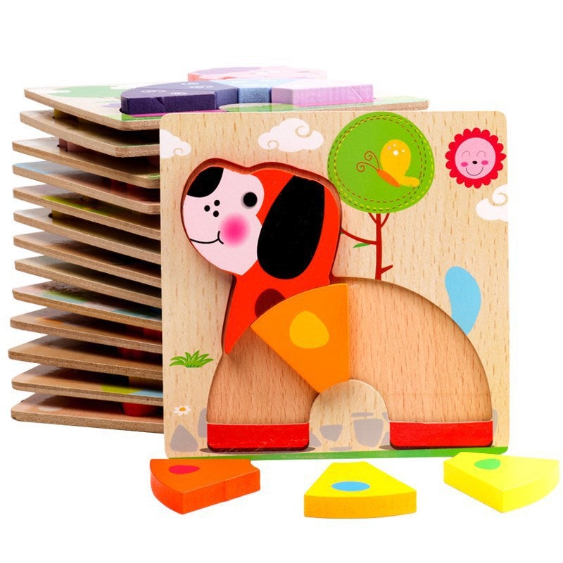 Wooden 3D Three-Dimensional Puzzle Children'S Educational Toys Baby Early Education Cartoon Animal Traffic Puzzle Hand-Held Plate - Image 4