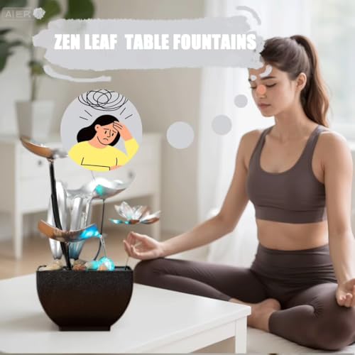 TangCHUAN Tabletop Fountain Fountain Water Feature for Zen Home Decor: Deep Basin & Natural River Rocks - Zen Relaxation for Office, Living Room Silver - Image 3