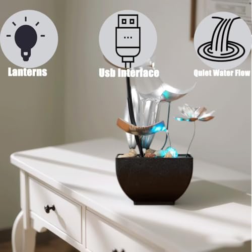 TangCHUAN Tabletop Fountain Fountain Water Feature for Zen Home Decor: Deep Basin & Natural River Rocks - Zen Relaxation for Office, Living Room Silver - Image 4