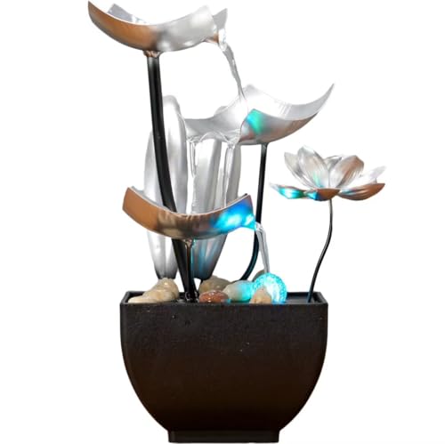 TangCHUAN Tabletop Fountain Fountain Water Feature for Zen Home Decor: Deep Basin & Natural River Rocks - Zen Relaxation for Office, Living Room Silver - Image 1