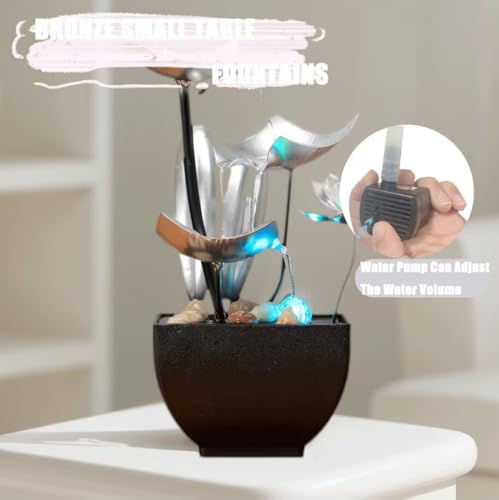 TangCHUAN Tabletop Fountain Fountain Water Feature for Zen Home Decor: Deep Basin & Natural River Rocks - Zen Relaxation for Office, Living Room Silver - Image 2