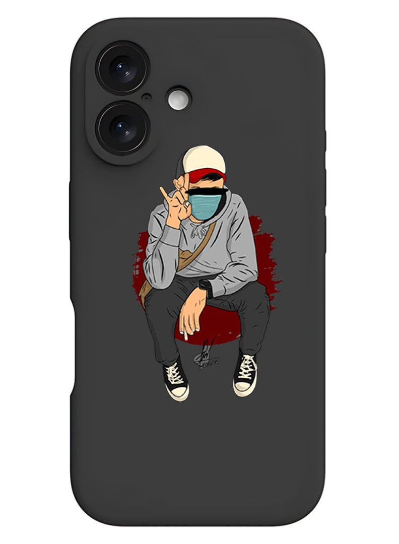 Theodor iPhone 16 Black Protective Slim Fit Case Liquid Silicone Cover with Full Body Protection Anti-Scratch Shockproof Case For iPhone - peace - Image 1