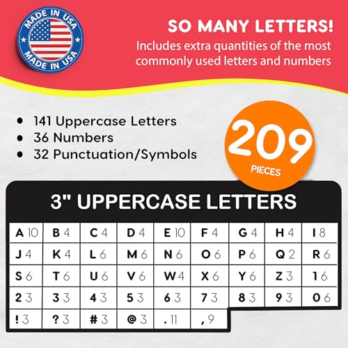 FreshCut Crafts 209 Pcs 3" Bright Bulletin Board Letters & Numbers, Capital, Numbers, Punctuation, US Made Card Stock Punch Out Letters for Poster, Bulletin Board, Classroom - Precut - Image 4