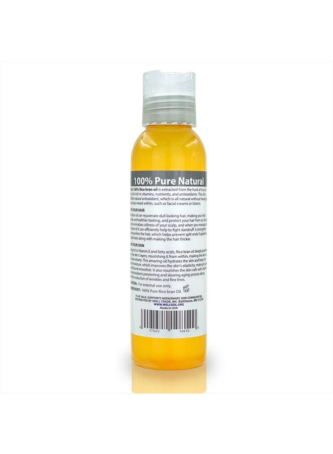 Well's Oil زيت نخالة الأرز 100% نقي للشعر والبشرة - زيت ناقل طبيعي - للشعر، 4 أونصة سائلة - Image 2