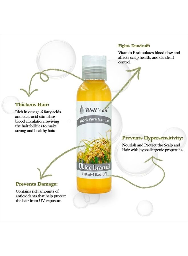 Well's Oil Well's 100% Pure Hair & Skin (Rice Bran Oil) - Natural Carrier Oil - For Hair, Eyelashes & Brows Growth - Moisturise, Strengthen Hair, Skin & Nails - Extracted from Rice Husk, 4 fl oz  - Image 4