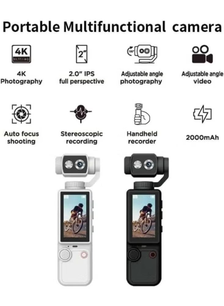 كيو 8 كاميرا تصوير مدونات فيديو بدقة 4K فائقة الوضوح مع مثبت جيمبال ثلاثي المحاور وشاشة IPS مقاس 2 بوصة وتركيز تلقائي - Image 5