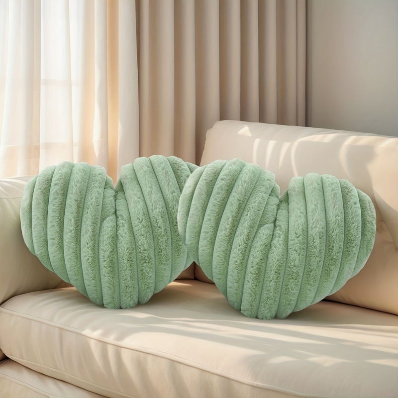 Pink 16 Inch Heart Pillow 2pcs Set Soft Faux Fluffy Throw Cushion Sofa Bed Decor - Image 1