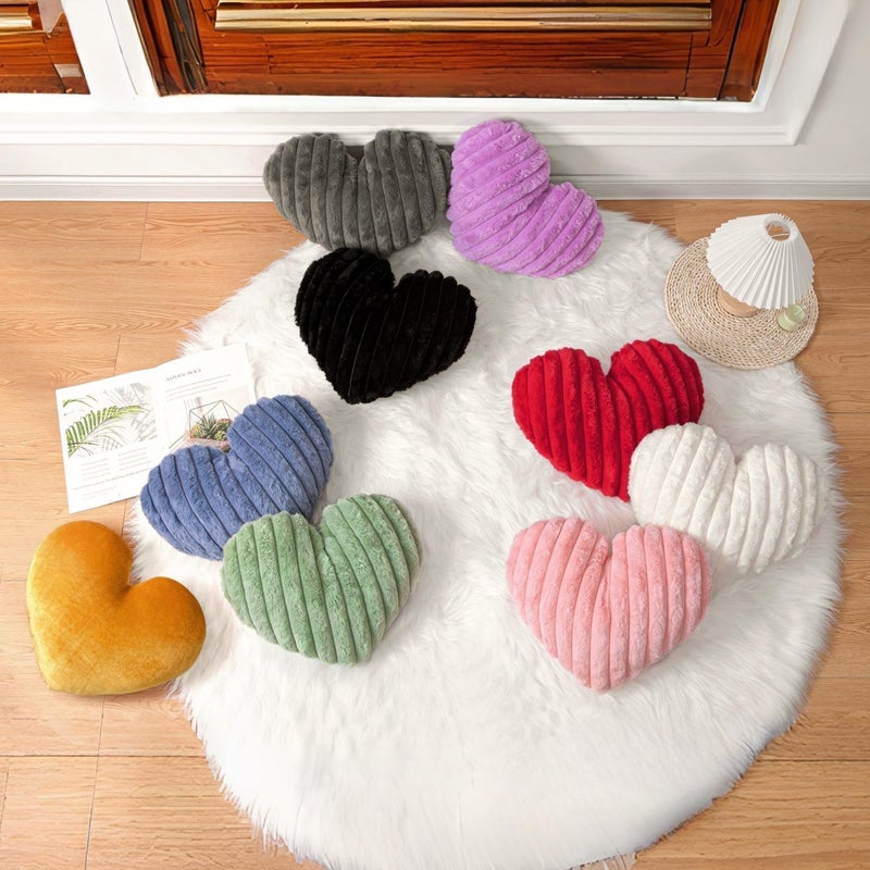 Pink 16 Inch Heart Pillow 2pcs Set Soft Faux Fluffy Throw Cushion Sofa Bed Decor - Image 3