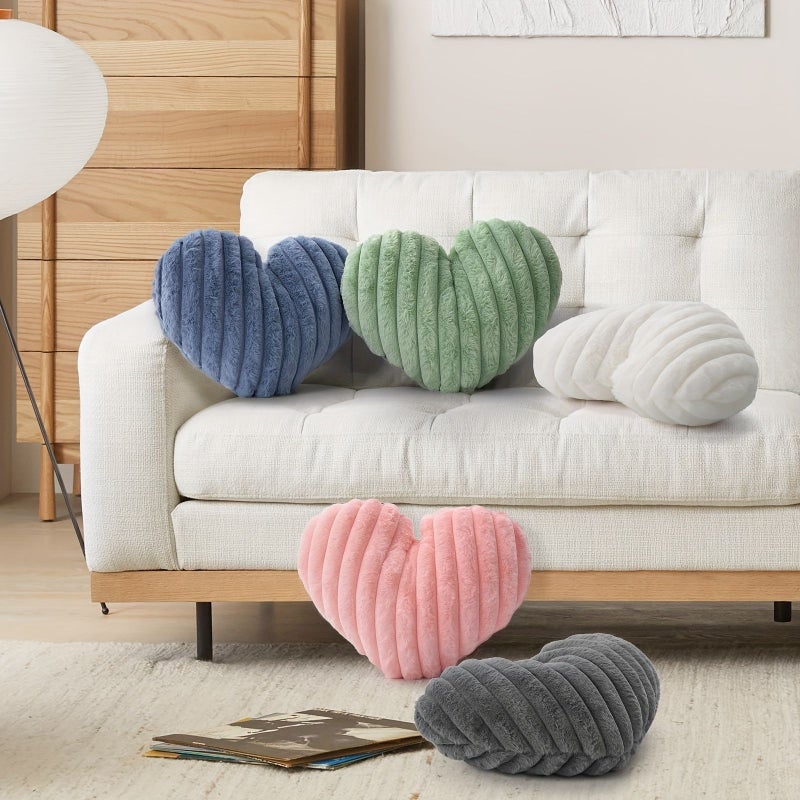 Pink 16 Inch Heart Pillow 2pcs Set Soft Faux Fluffy Throw Cushion Sofa Bed Decor - Image 2