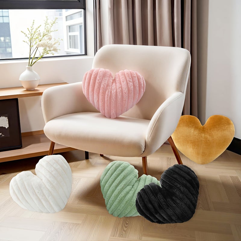 Pink 16 Inch Heart Pillow 2pcs Set Soft Faux Fluffy Throw Cushion Sofa Bed Decor - Image 5