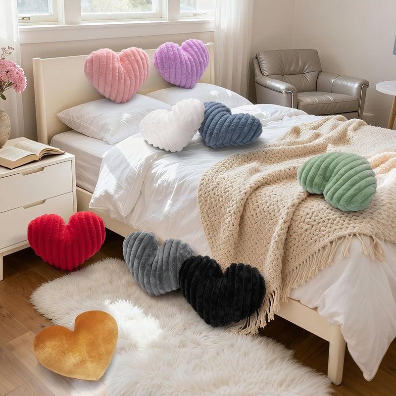 Pink 16 Inch Heart Pillow 2pcs Set Soft Faux Fluffy Throw Cushion Sofa Bed Decor - Image 4