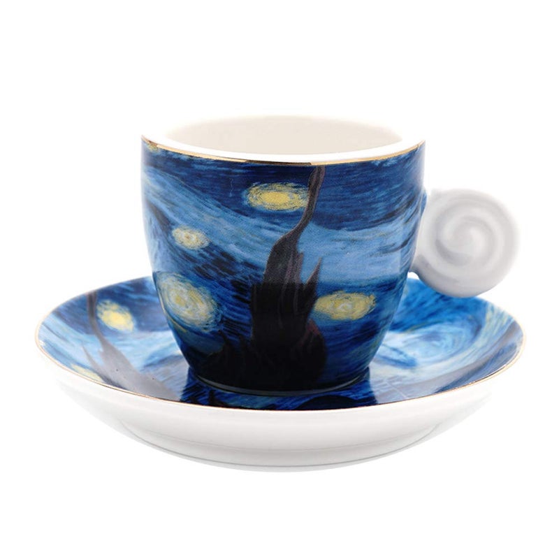 Coffeezone Vincent Van Gogh Art The Starry Night Porcelain Espresso Coffee Cup Saucer Espresso 3 oz