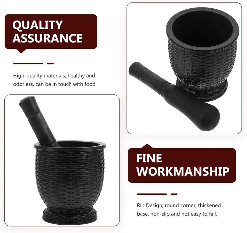 comfrt Mortar and Pestle Set Grinder for Spices and Seeds Garlic Masher Manual Plastic Garlic Ginger Spices Mortar Pestle Set for Home Kitchen Use Black - Image 5
