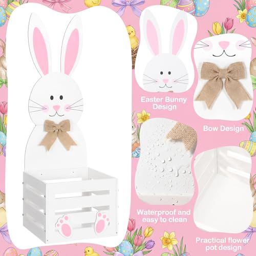 Teecyhooo Large Easter Decorations Outdoor Wooden Bunny Planter Box Flower Pot Easter Bunny Yard Decorationsfor Porch Decor Front Door Outdoor Indoor Patio Lawn Garden Backyard 31.5''h - Image 2