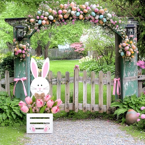 Teecyhooo Large Easter Decorations Outdoor Wooden Bunny Planter Box Flower Pot Easter Bunny Yard Decorationsfor Porch Decor Front Door Outdoor Indoor Patio Lawn Garden Backyard 31.5''h - Image 5