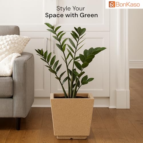 BonKaso 12 Inch Planter Pot (29x29x25 cm) | Sandstone, Tall & Lightweight Polymer Flower Pot | Durable Gamla for Indoor & Outdoor Plants – Home, Office, Garden, Balcony - Image 2