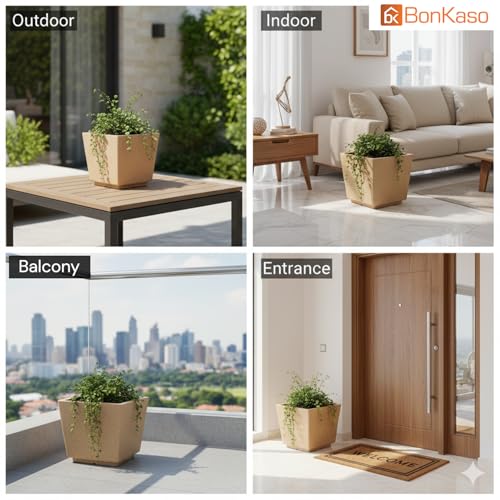 BonKaso 12 Inch Planter Pot (29x29x25 cm) | Sandstone, Tall & Lightweight Polymer Flower Pot | Durable Gamla for Indoor & Outdoor Plants – Home, Office, Garden, Balcony - Image 3