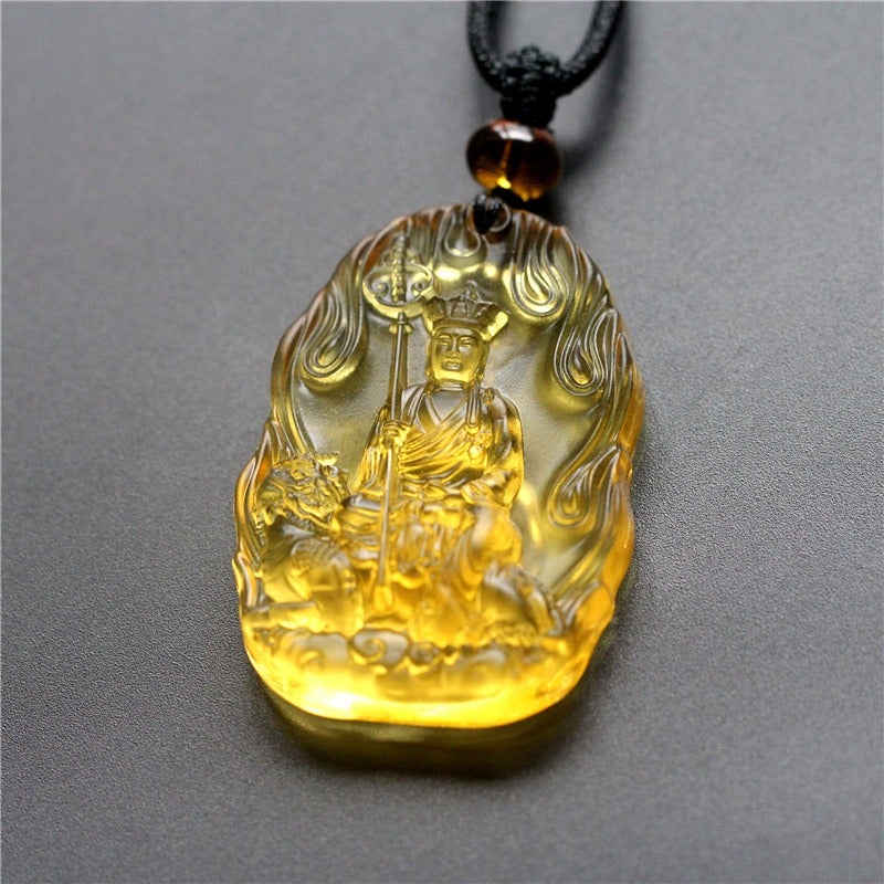 Handmade Liuli Glass Ksitigarbha Bodhisattva Pendant Necklace for Men & Women