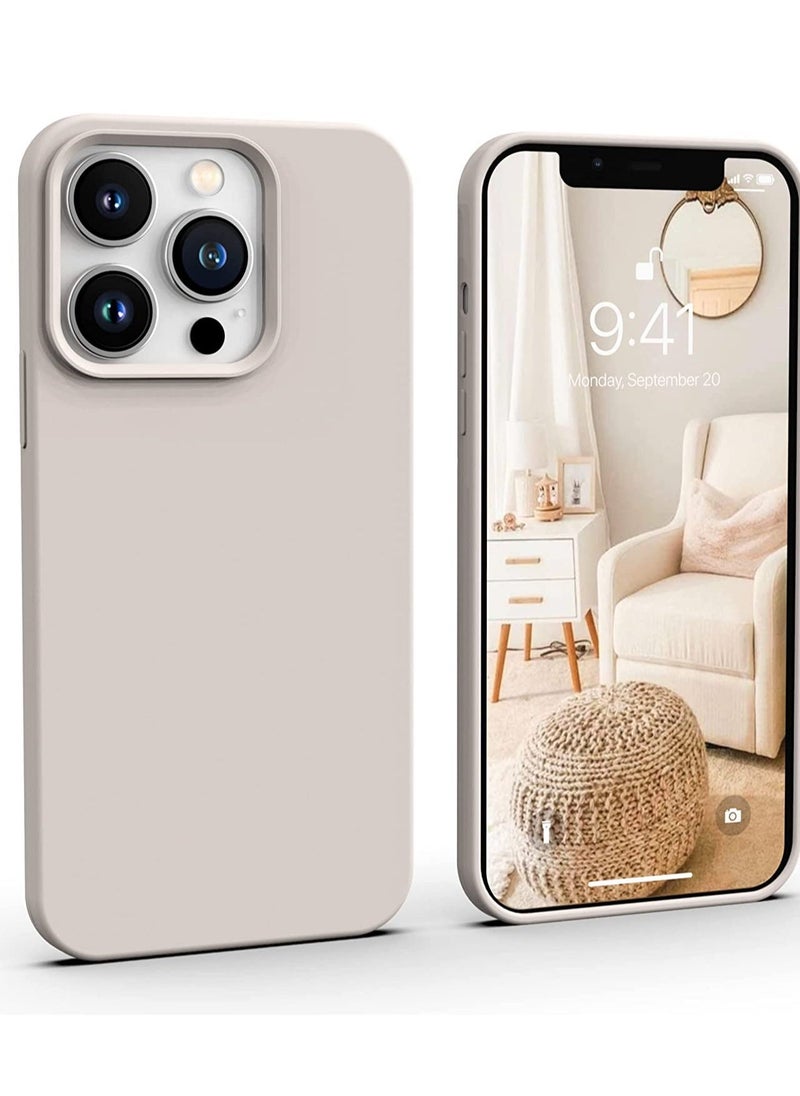 Raxoom iPhone 13 Pro Max Case Stone, Cute Liquid Silicone Slim Protective Phone Case, Soft Anti-Scratch Microfiber Lining, Matte Light Beige, Tan, Cream, Warm Sand Pearl Cute - Image 1