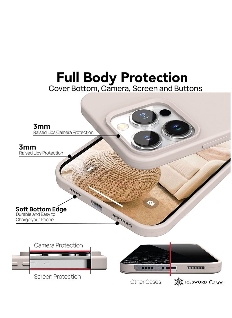 Raxoom iPhone 13 Pro Max Case Stone, Cute Liquid Silicone Slim Protective Phone Case, Soft Anti-Scratch Microfiber Lining, Matte Light Beige, Tan, Cream, Warm Sand Pearl Cute - Image 5
