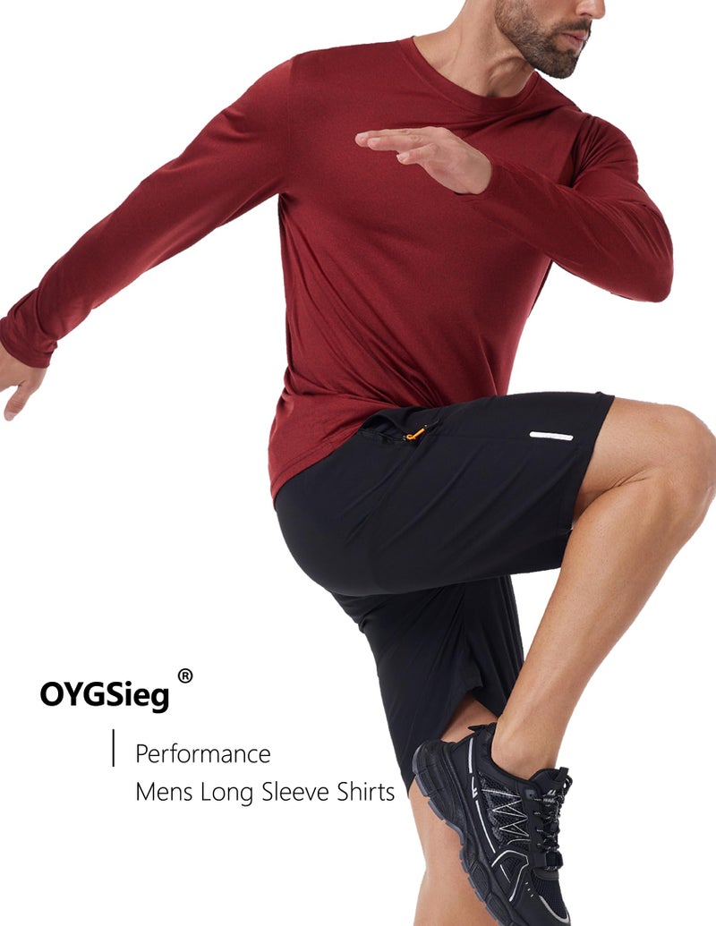 OYGSieg 6 عبوات من قمصان الرجال ذات الأكمام الطويلة سريعة الجفاف، مقاومة للرطوبة، حماية من الشمس، UV UPF SPF، تي شيرت للأداء للتمارين غير الرسمية L - Image 5