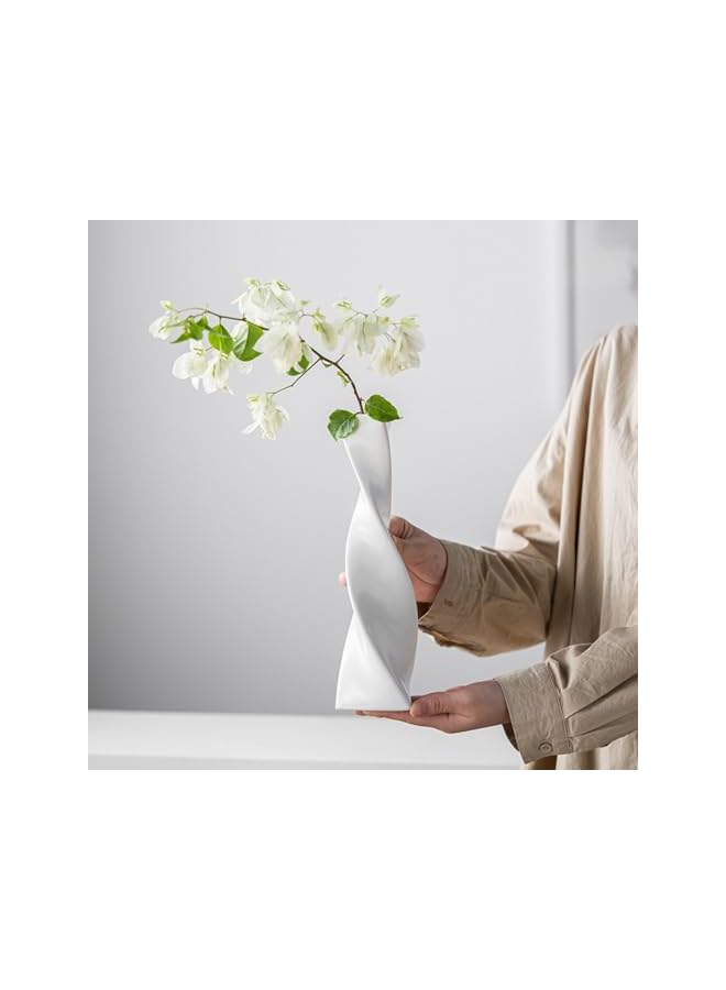 The Bros 3 Pieces Ceramic Twisted Vase Set, 3 Sizes Decorative Tall Slender Vases Set, Modern, Shelf, Table,Room, Office, Living Room, Home Decor, Minimalist Creative Vases (white) - Image 4