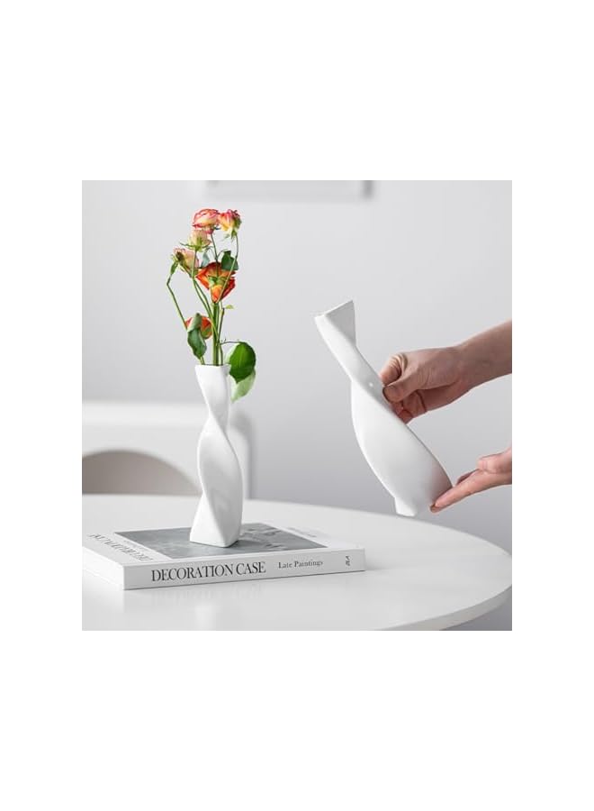 The Bros 3 Pieces Ceramic Twisted Vase Set, 3 Sizes Decorative Tall Slender Vases Set, Modern, Shelf, Table,Room, Office, Living Room, Home Decor, Minimalist Creative Vases (white) - Image 2