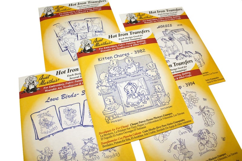 Aunt Marthas Iron On Transfer Patterns for Stitching Embroidery or Fabric Painting Cute Vintage Animal Patterns for Tea Towels or Quilting Set of 5