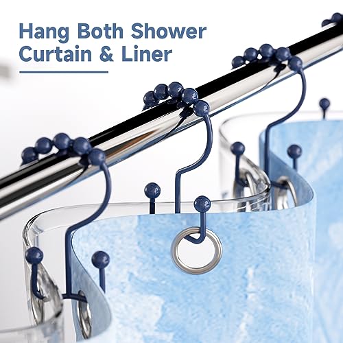 Titanker Shower Curtain Hooks Rings, Rust-Resistant Metal Double Glide Shower Hooks for Bathroom Shower Rods Curtains, Set of 12 Hooks - Navy Blue - Image 2