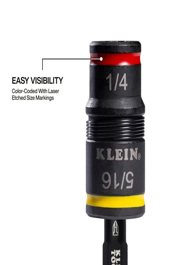 Klein Tools 32931 3-in-1 SAE Impact Socket Set, 1 Flip Socket with 1/4 and 5/16 Nut Driver Sizes and 1/4-Inch Bit Holder, Impact Rated 2-Inch Shaft - Image 3