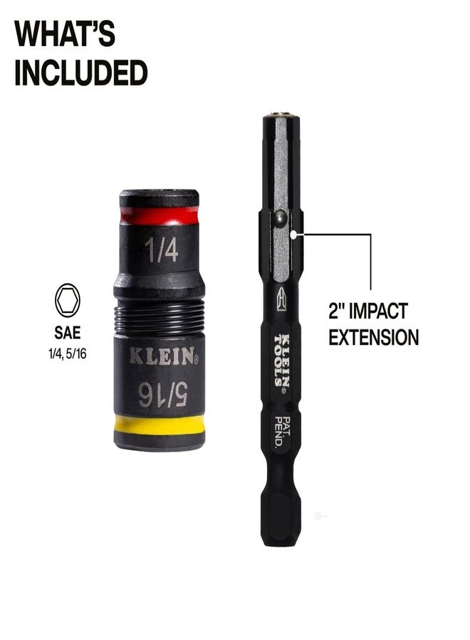 Klein Tools 32931 3-in-1 SAE Impact Socket Set, 1 Flip Socket with 1/4 and 5/16 Nut Driver Sizes and 1/4-Inch Bit Holder, Impact Rated 2-Inch Shaft - Image 2