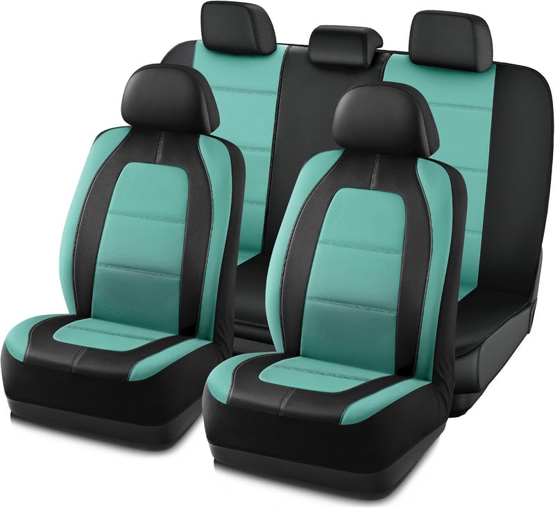 Car Seat Cover, Leather Full Set Car Seat Cover, Automotive Front Rear Seat Covers, Airbag Compatible Universal Fit for Most Cars (Mint) - Image 1