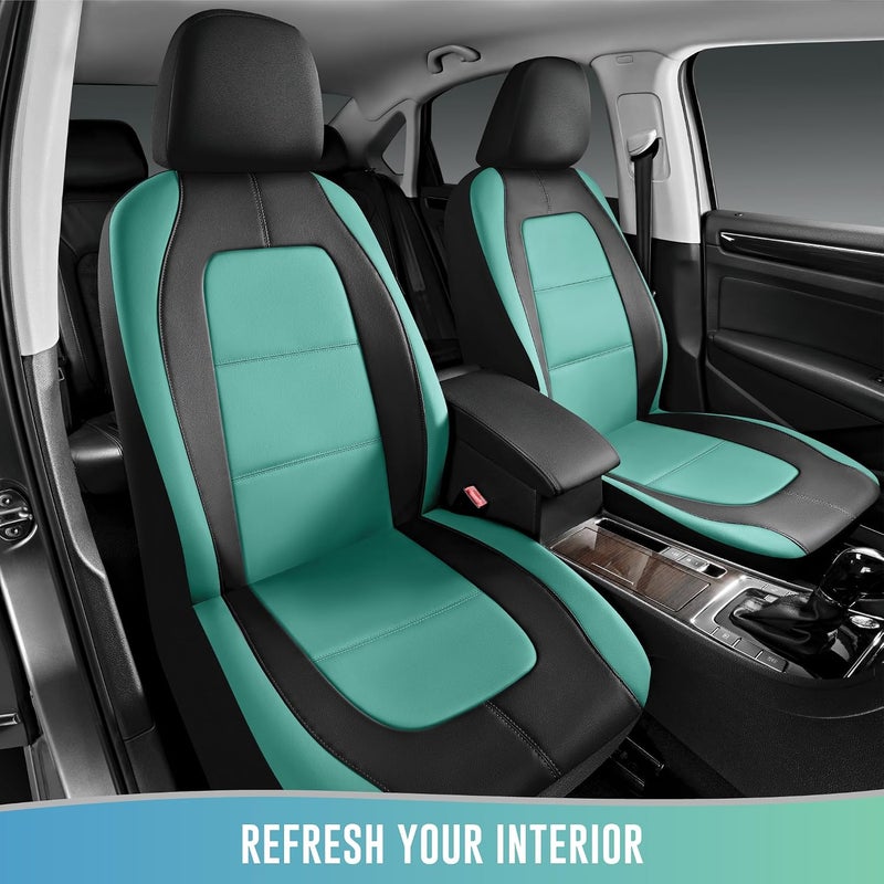 Car Seat Cover, Leather Full Set Car Seat Cover, Automotive Front Rear Seat Covers, Airbag Compatible Universal Fit for Most Cars (Mint) - Image 2
