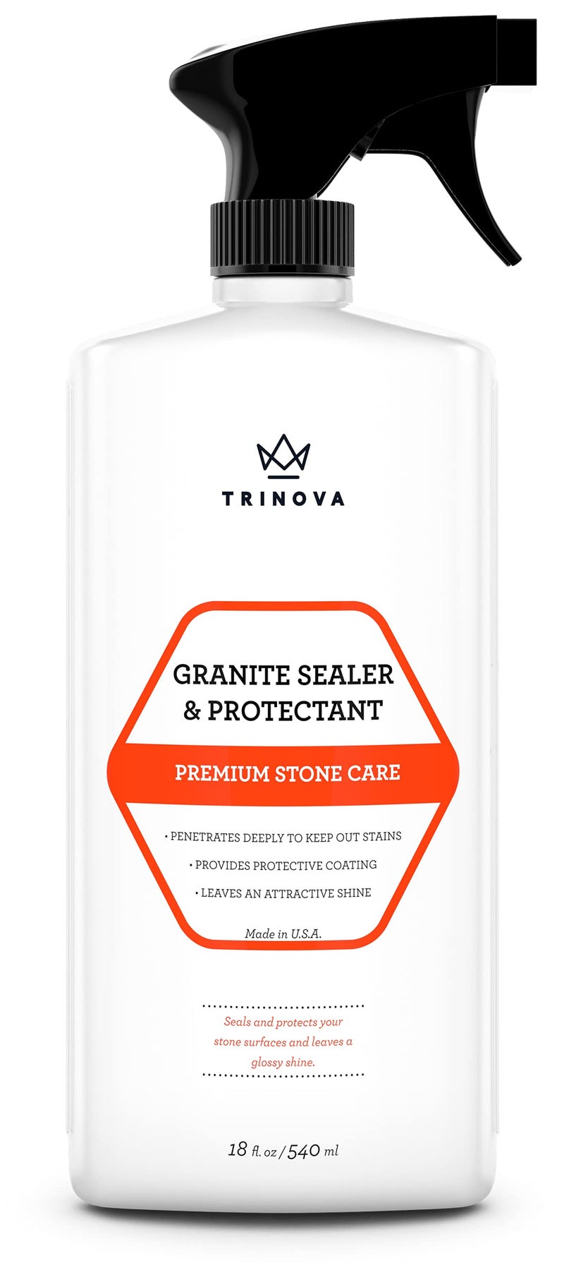 TriNova Granite Sealer & Protector – Best Stone Polish, Protectant & Care Product – Easy Maintenance for Clean Countertop Surface, Marble, Tile – No Streaks, Stains, Haze, or Spots - 18 fl oz - Image 1