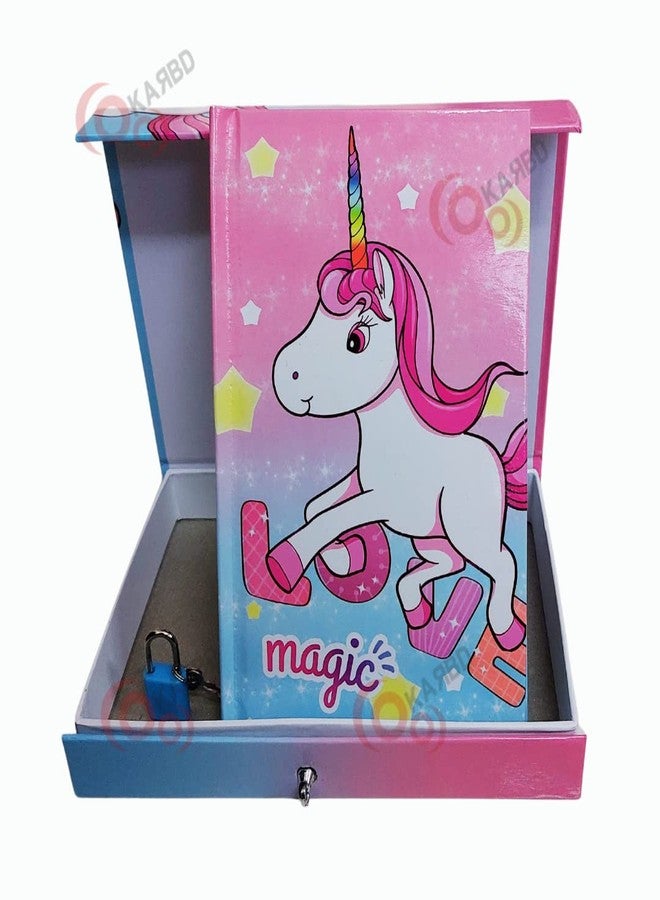 KARBD Unicorn Love Magic Crown Star Rainbow Color Cartoon Character Secret Lock Diary Big Size for Girls Boys Kids with Lock and Key Stylish Ruled Notebook Locker Diary with Cover Box (21x15x3.2 cm) - Image 2